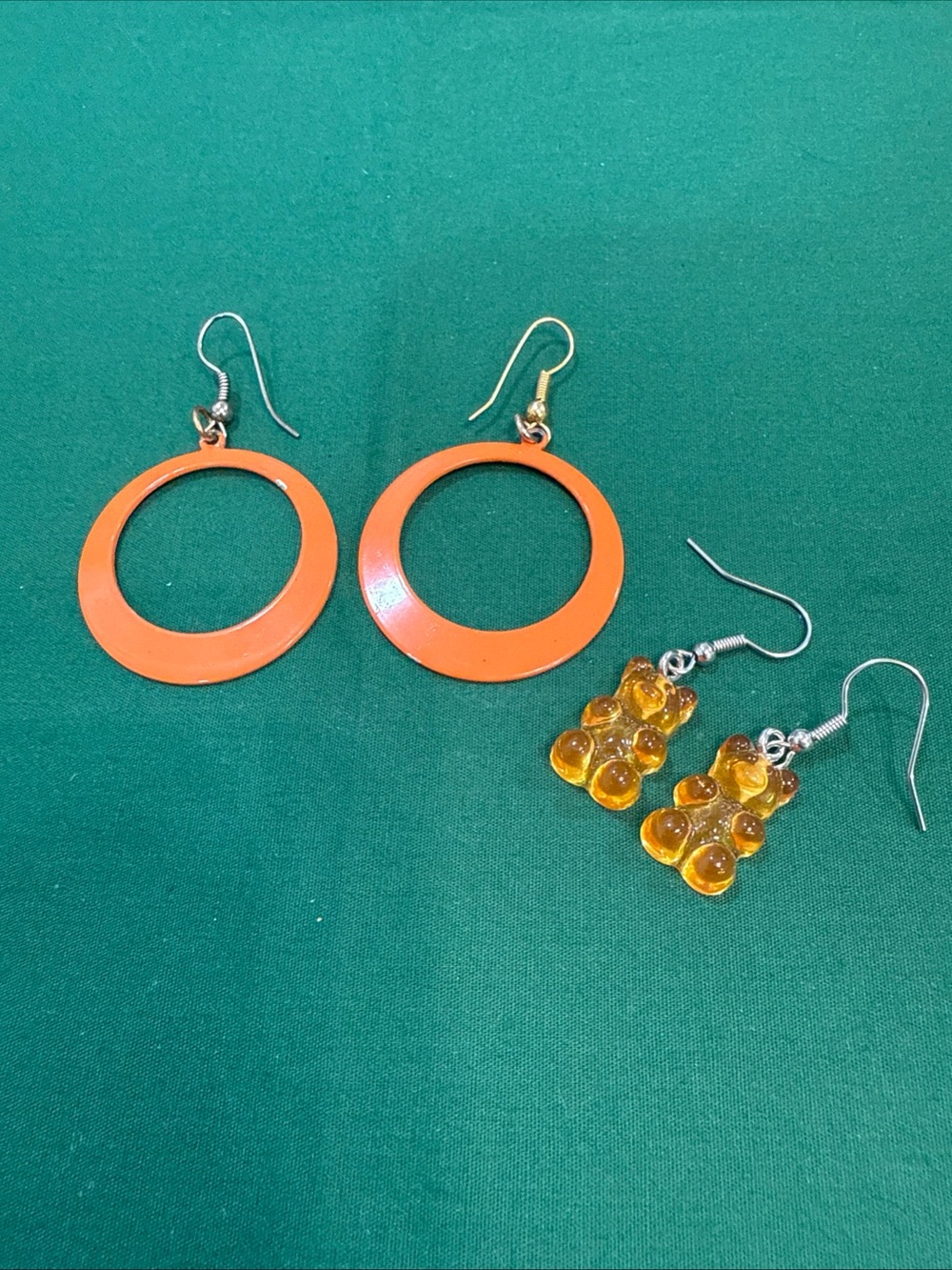 Orange Hoop Earrings & Amber Gummy Charm Drop Earrings - Women Jewelry 104D